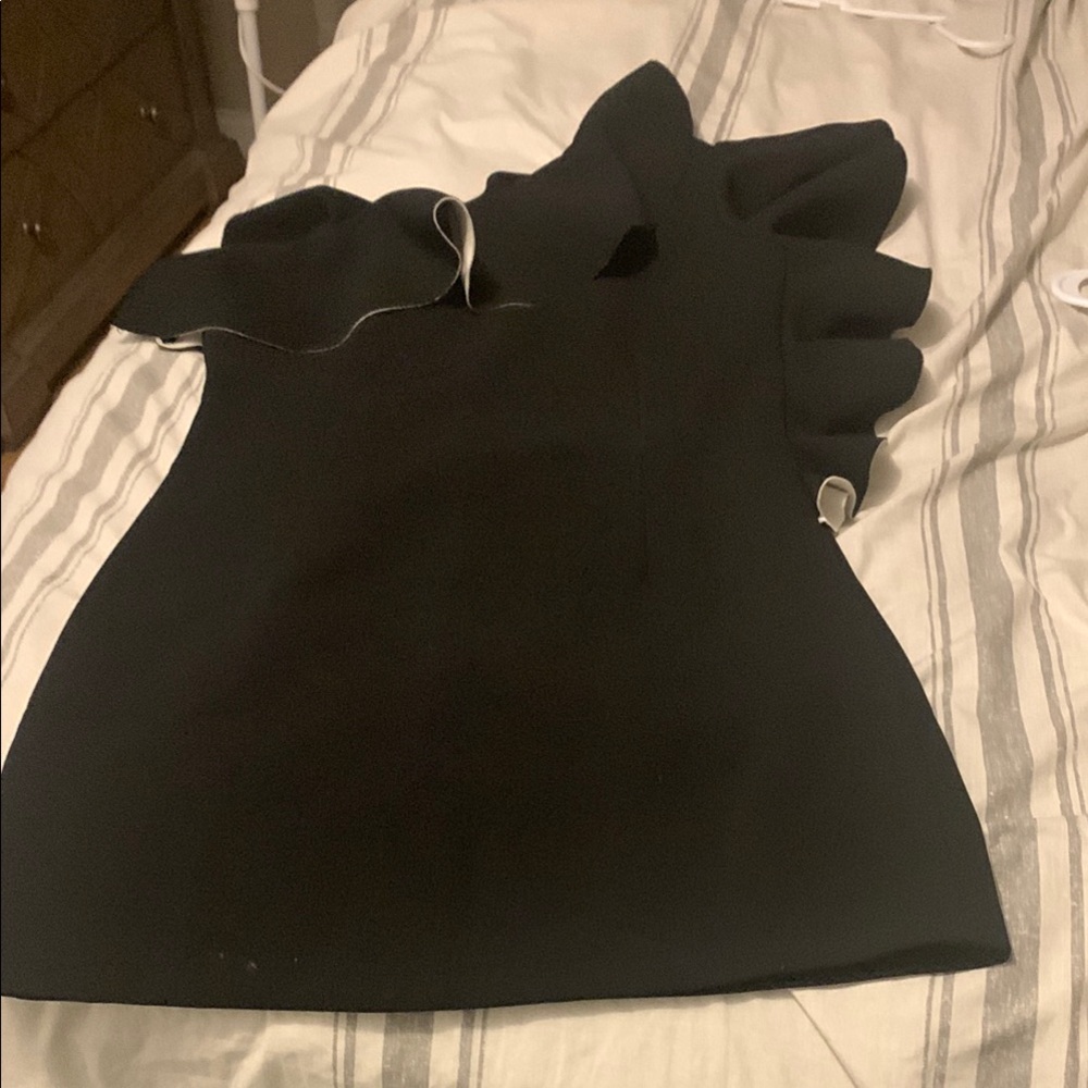 One shoulder Elegant Black Ruffle Dress